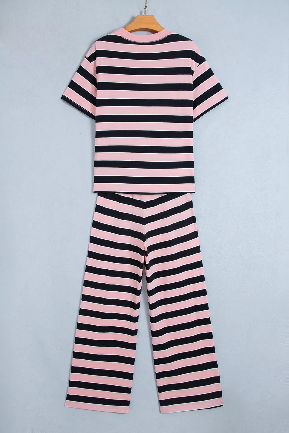 Pink Stripe stripe loose tee and pants two piece set, back view