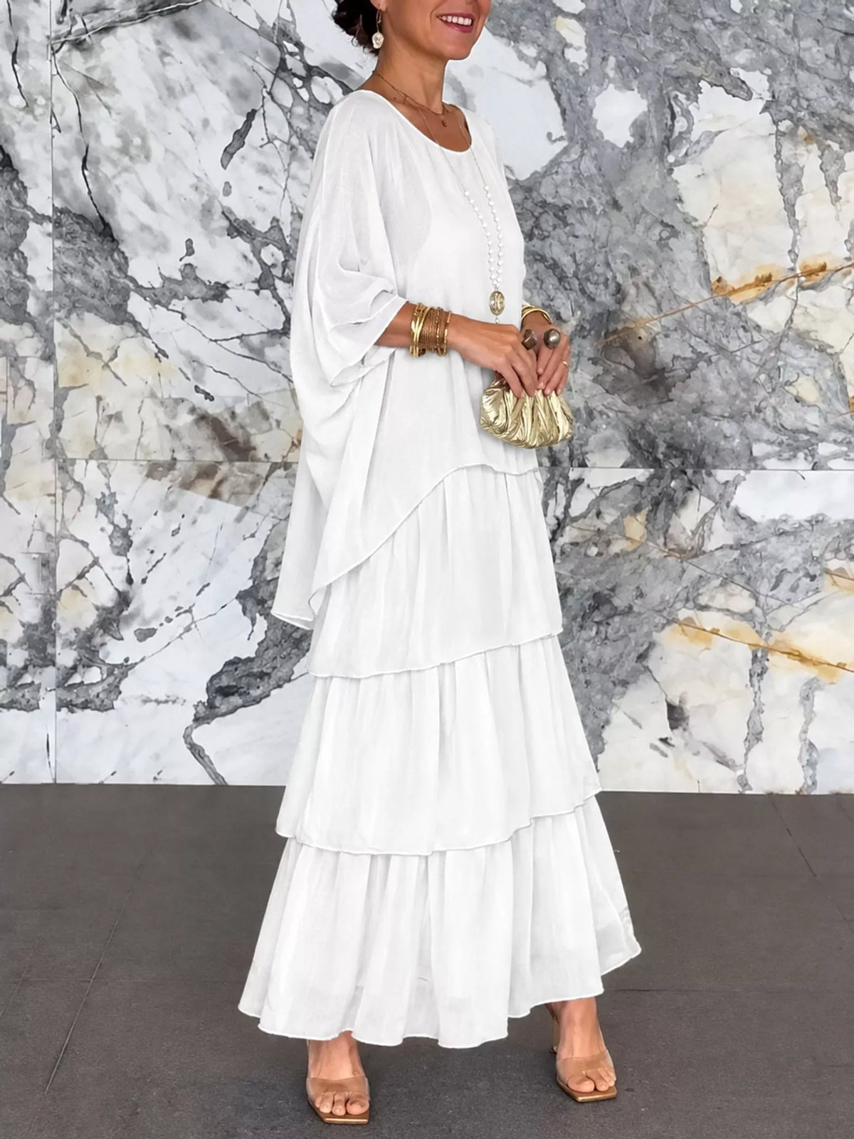 Layered maxi dress, white side