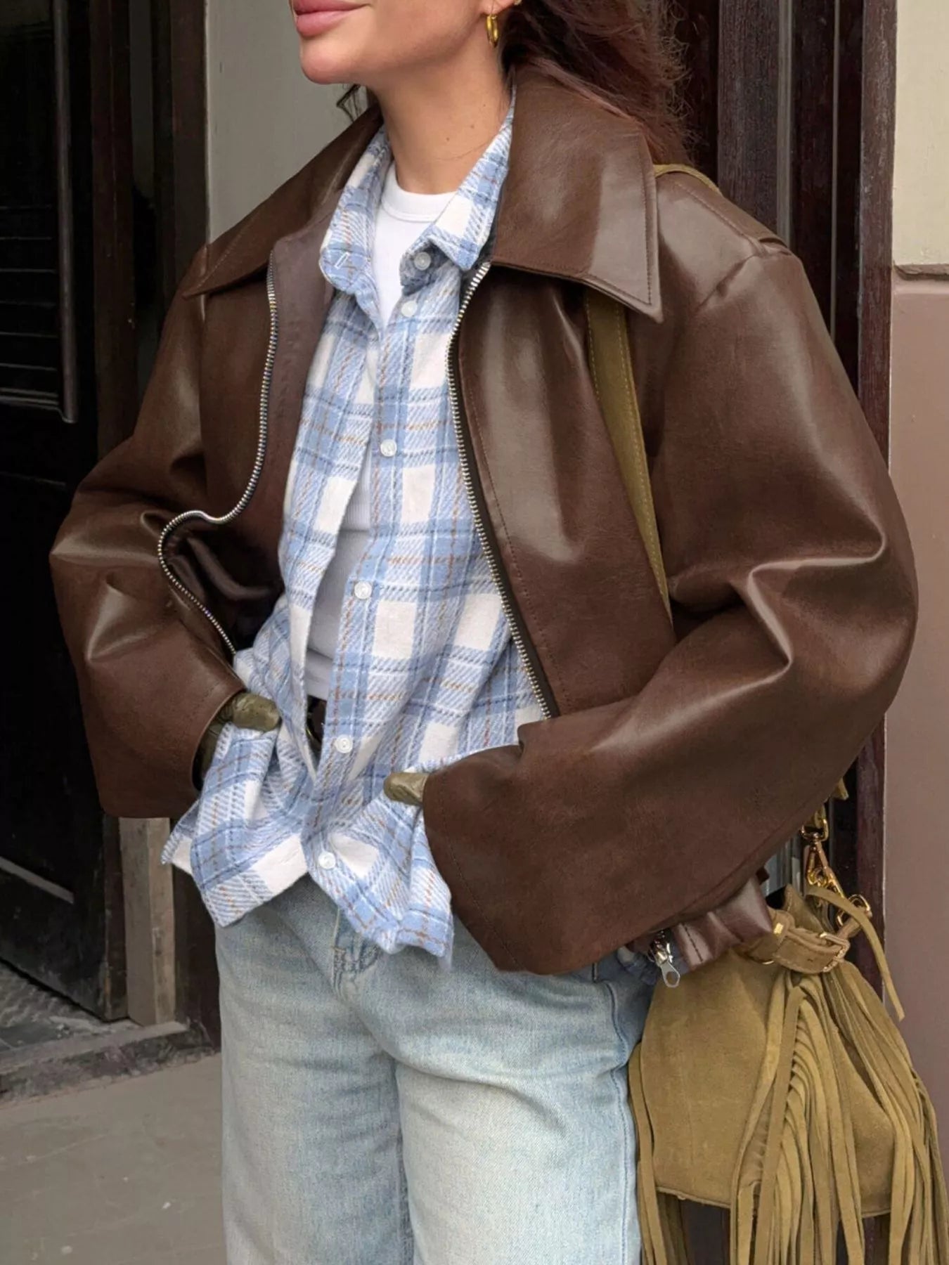 Trendsi Faux Leather Zip Up Jacket -