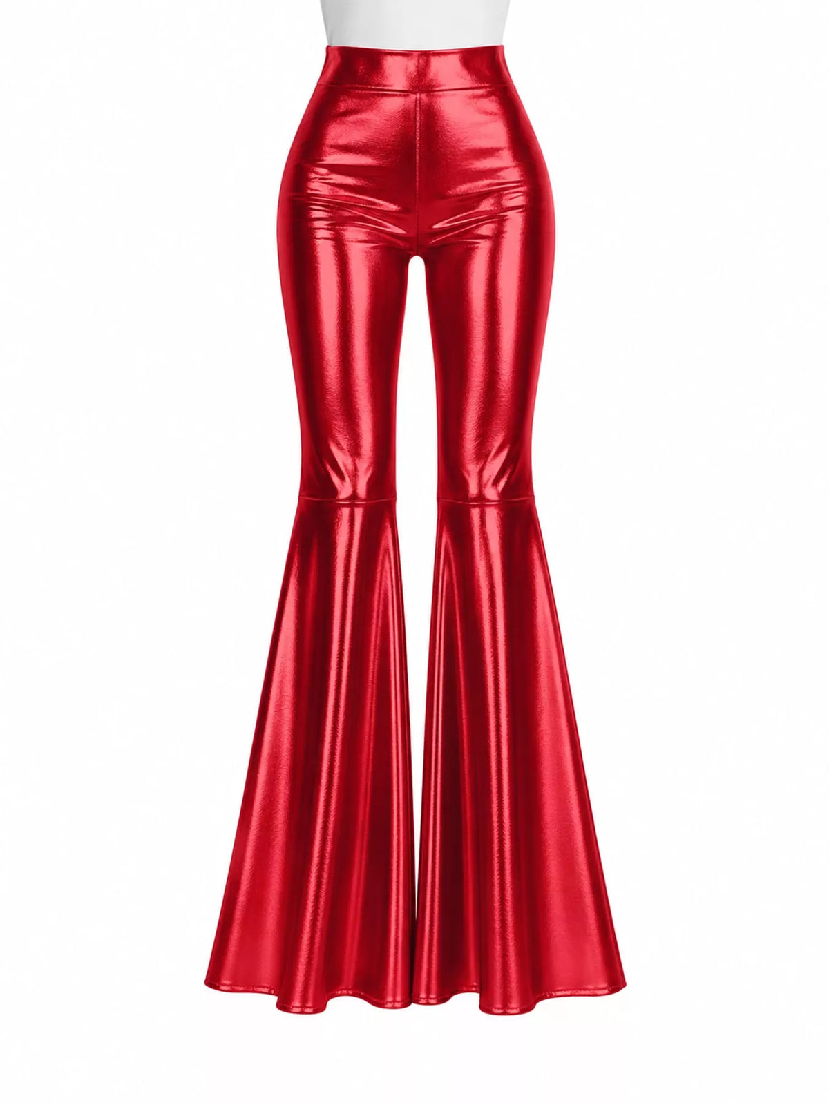 Red high-waisted flare pants — front view