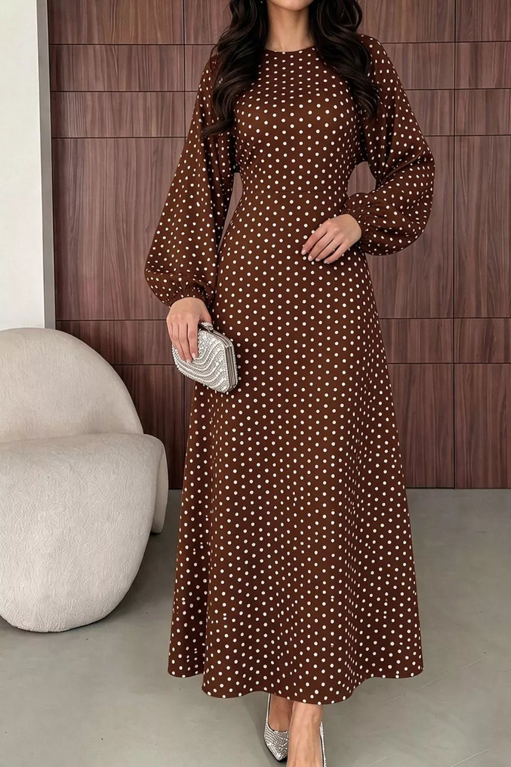 Polka dot long sleeve maxi dress