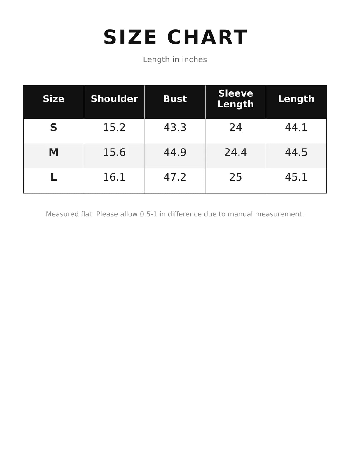 Size chart for contrast scalloped trim trench coat