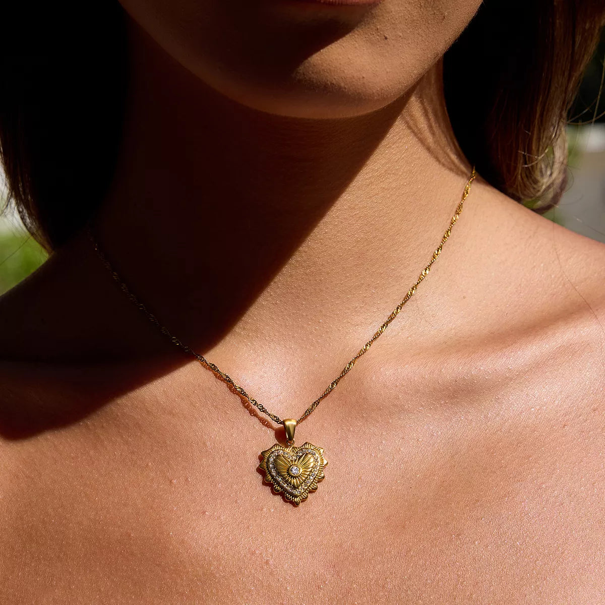Trendsi 18K Gold-Plated Zircon Pendant Necklace -
