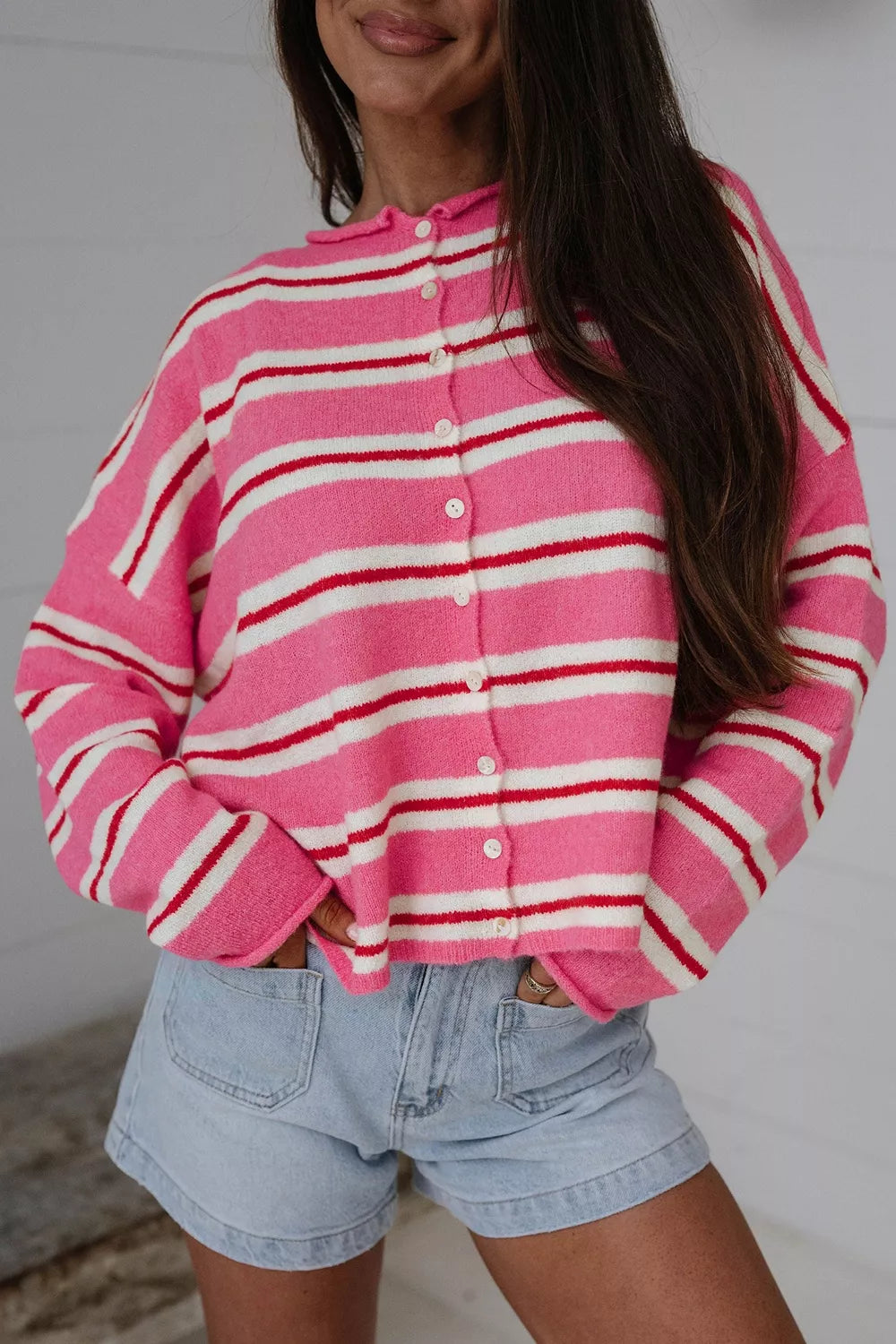 Trendsi Striped Button-Up Cardigan -