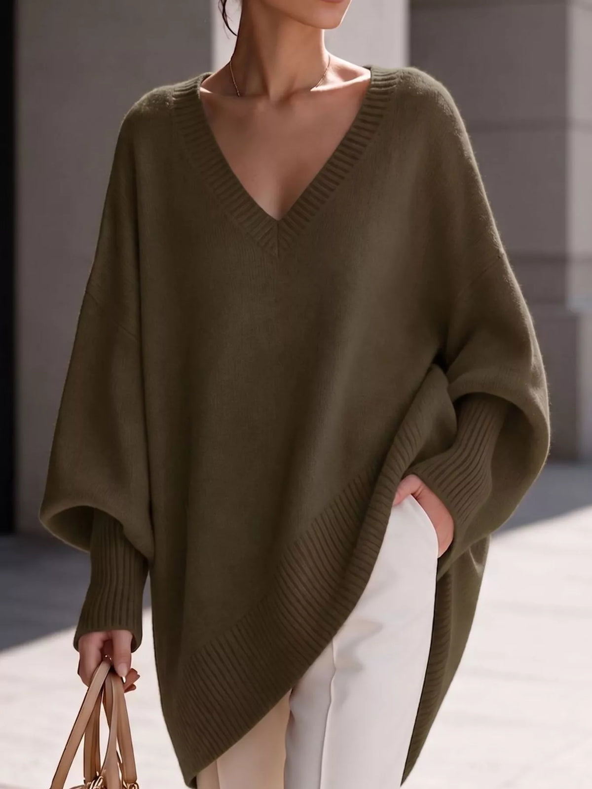 Batwing sweater, olive front