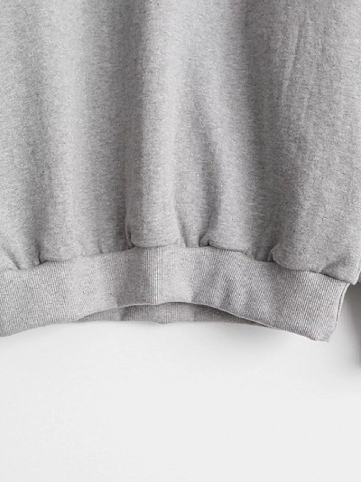Light Gray crewneck sweatshirt with striped ruffle cuffs, detail view