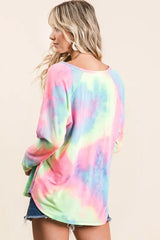 Trendsi BiBi Long Sleeve Tie-Dye Terry T-Shirt -