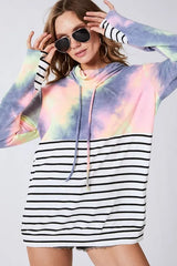 Trendsi BiBi Tie Dye French Terry Cowl Neck Top -