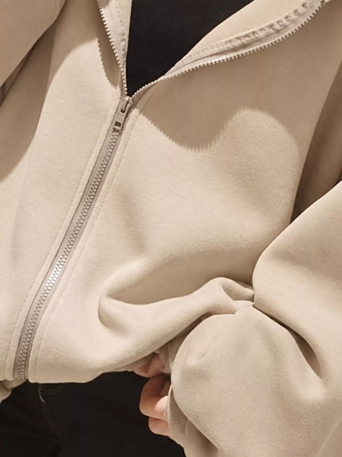 Khaki oversized zip-up hoodie