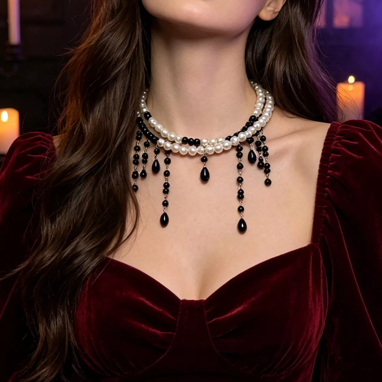 Trendsi Halloween Pearl Double Layered Choker Necklace -