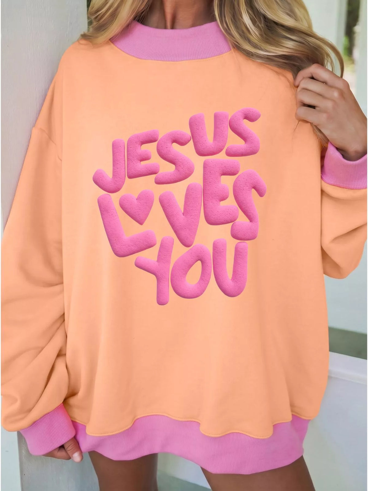 Jesus Loves You Colorblock Sweatshirt — front view