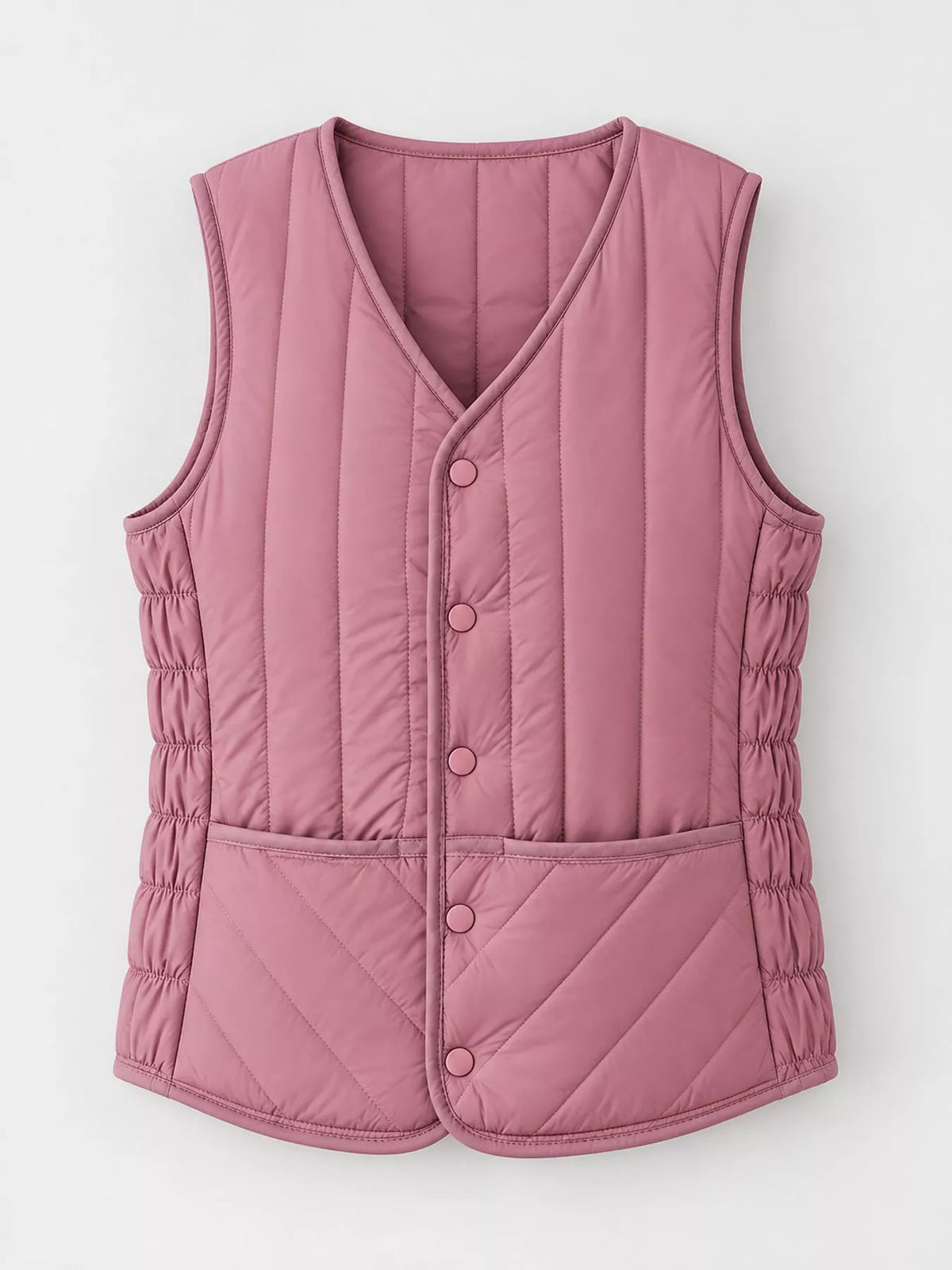 Quilted Button Up Vest in mauve, front view