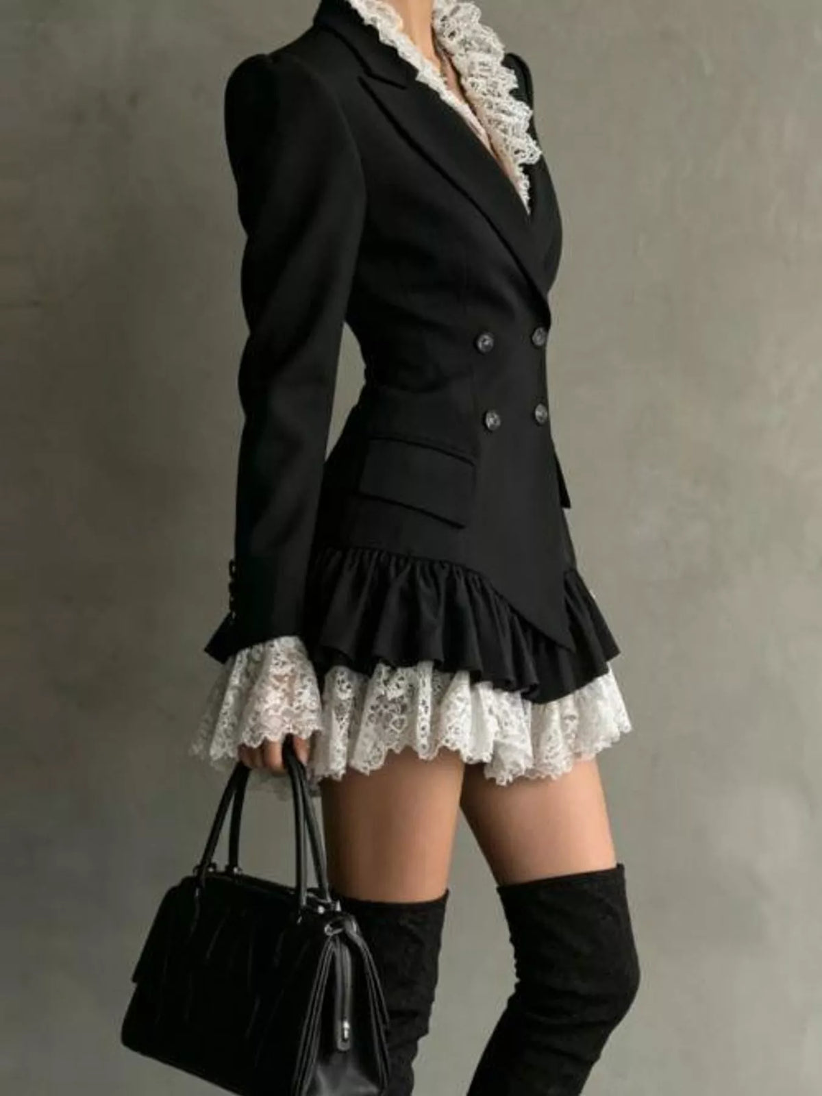 Collared long sleeve mini dress, side view