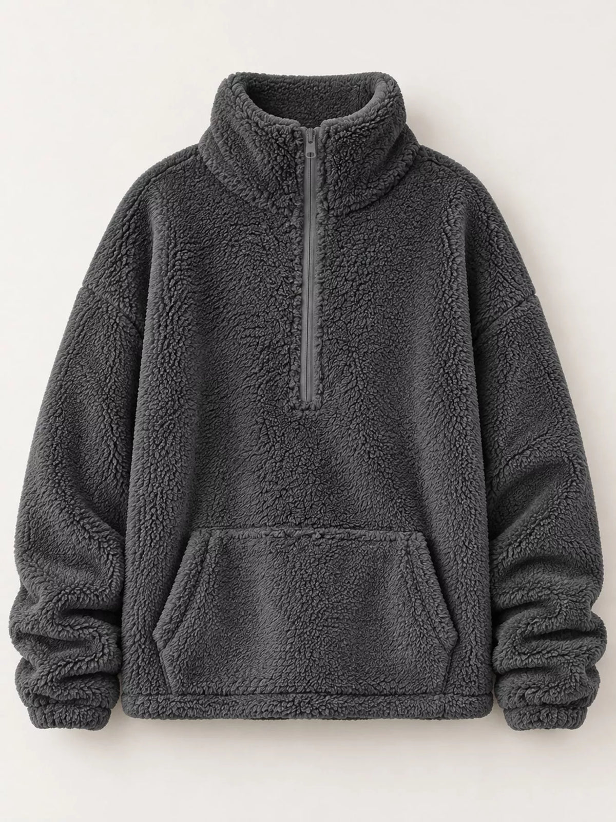 Sherpa quarter-zip sweatshirt, charcoal hanging front