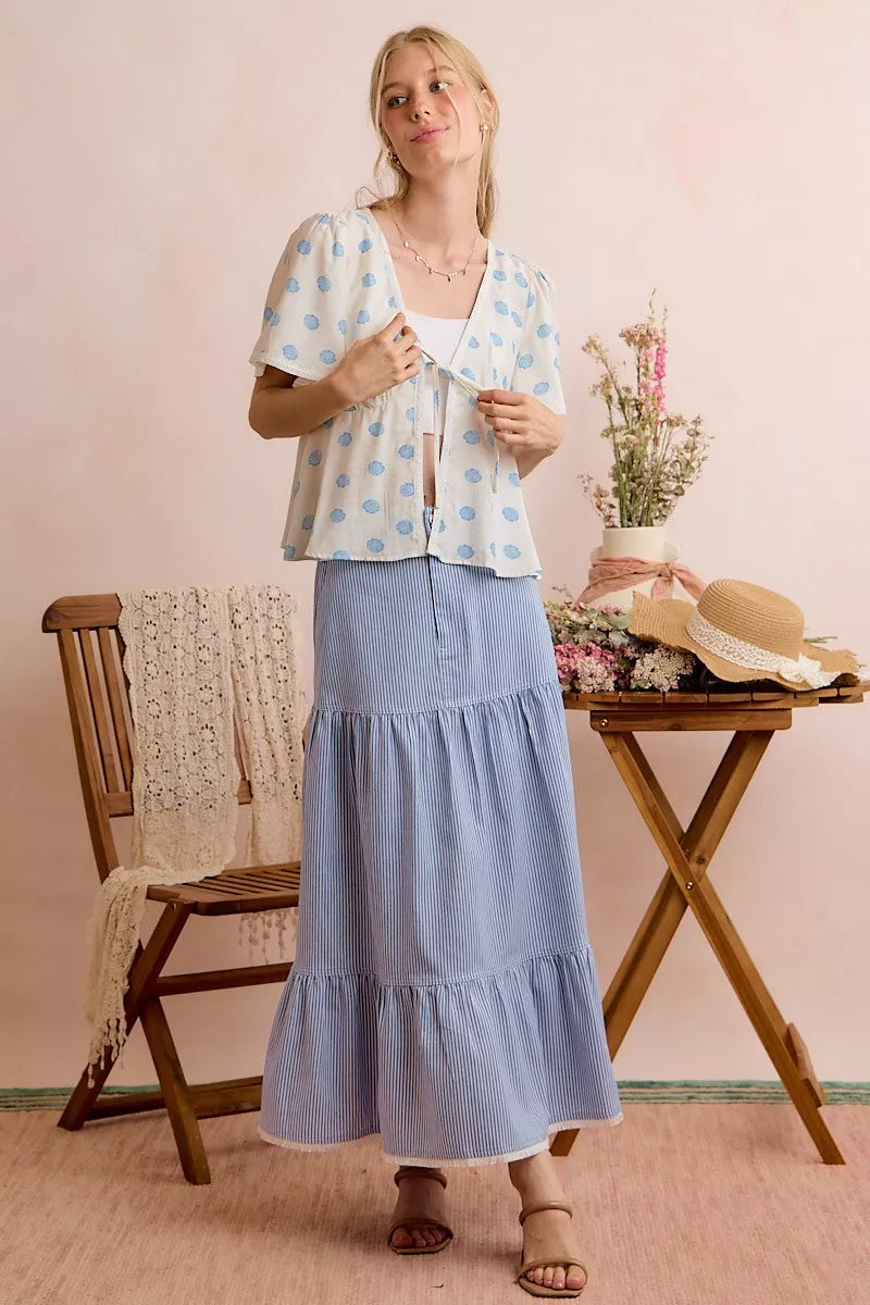 Women's Boho Print Tie-Front Blouse With Flutter Sleeves — product view 17