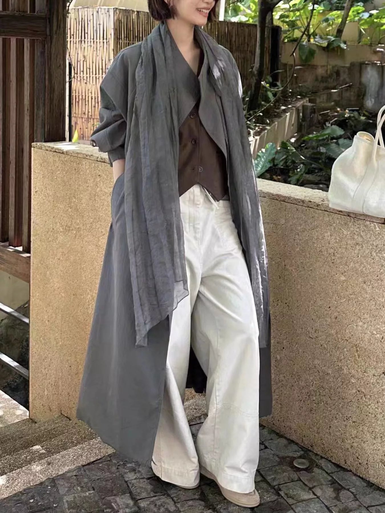 Trendsi Drawstring Open Front Longline Trench Coat -