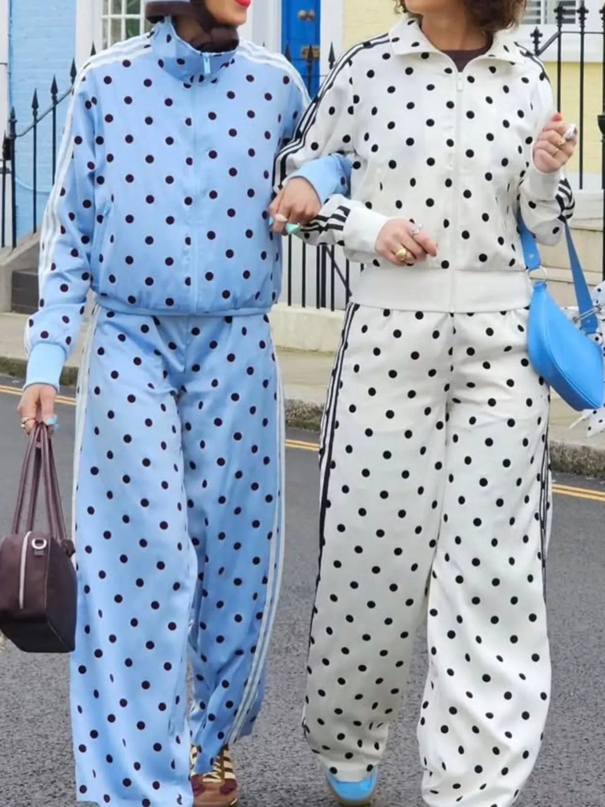 Trendsi Polka Dot Side Striped Outerwear and Pants Set -