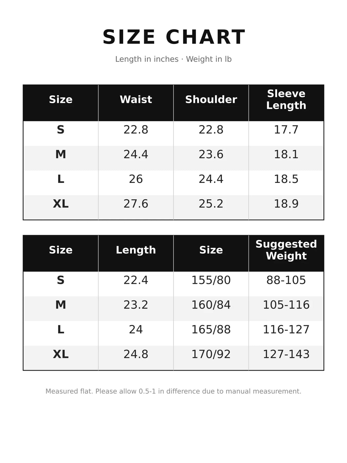 Smocked Waist Lantern Sleeves Blouse — size and measurement chart
