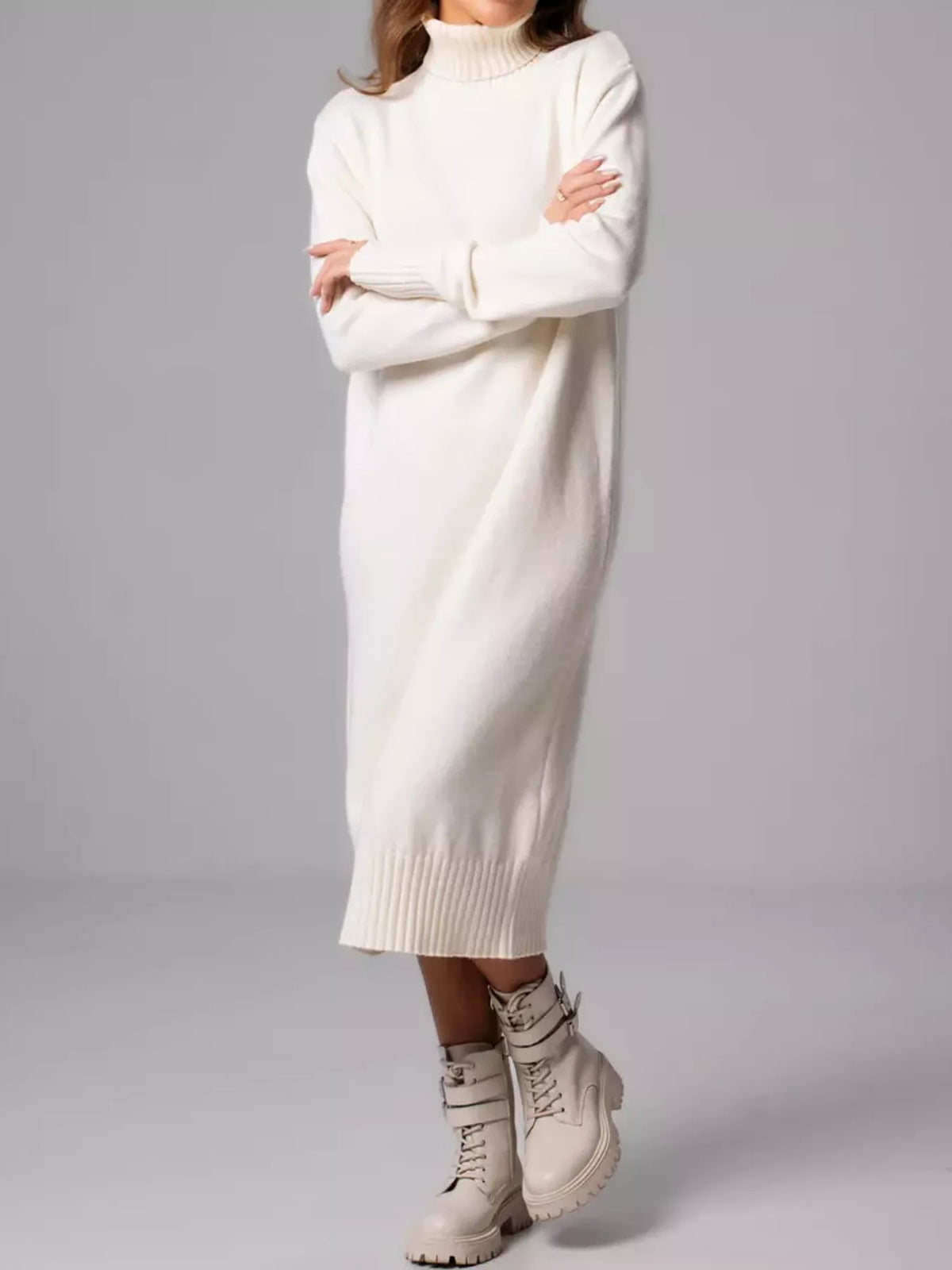 White turtleneck sweater dress