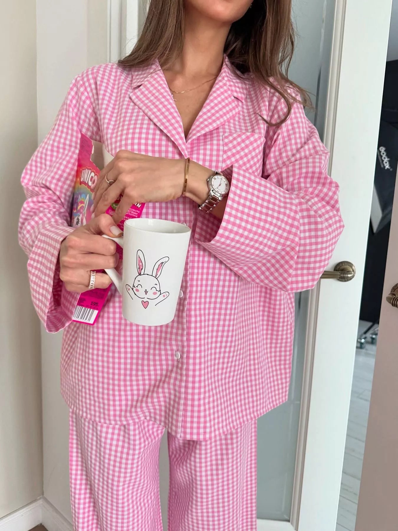 Trendsi Gingham Button-Down Top and Pants Loungewear Set -