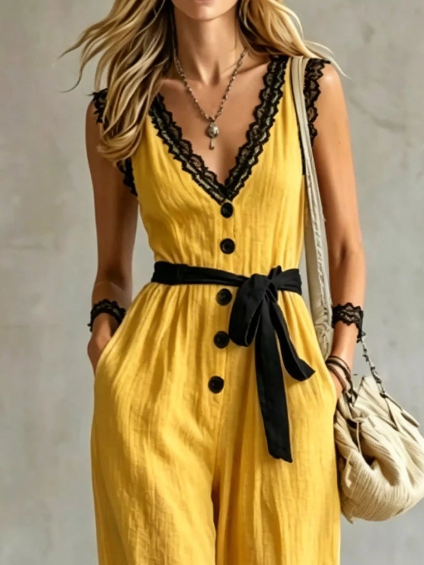 Trendsi Lace Trim Sleeveless Wide Leg Jumpsuit -