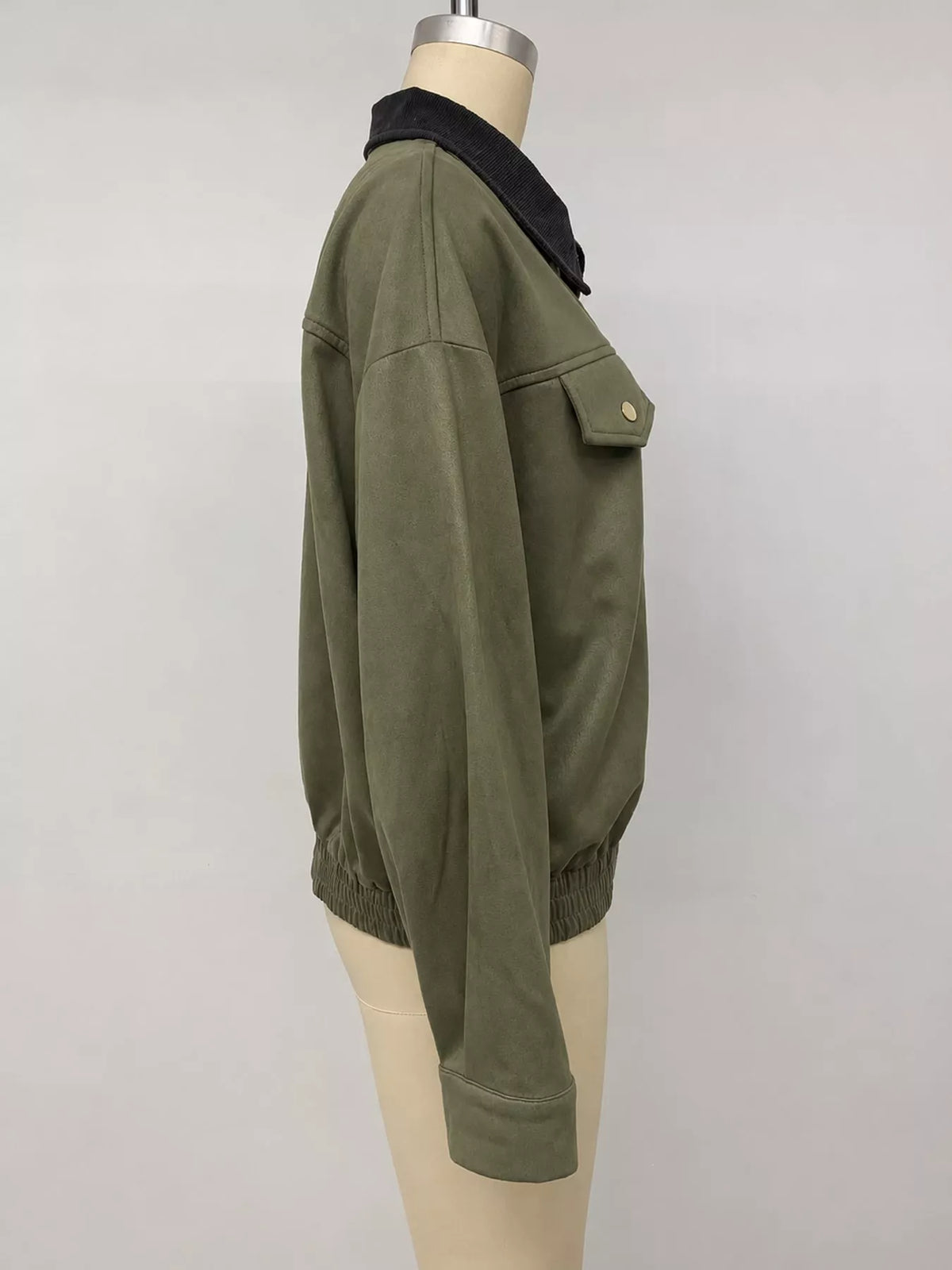 Green zip-up dropped shoulder jacket — side view
