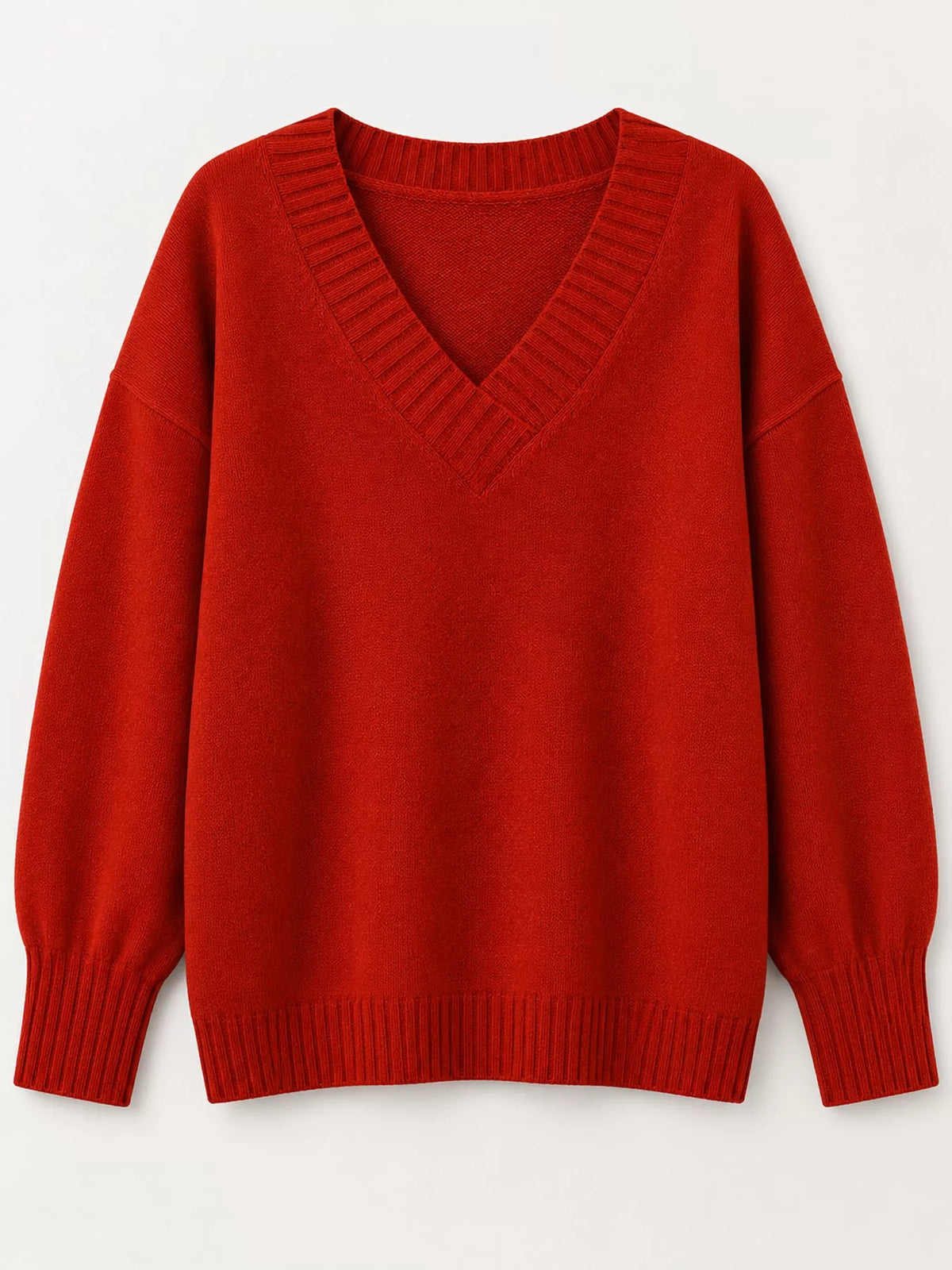 V-neck sweater, red flat lay