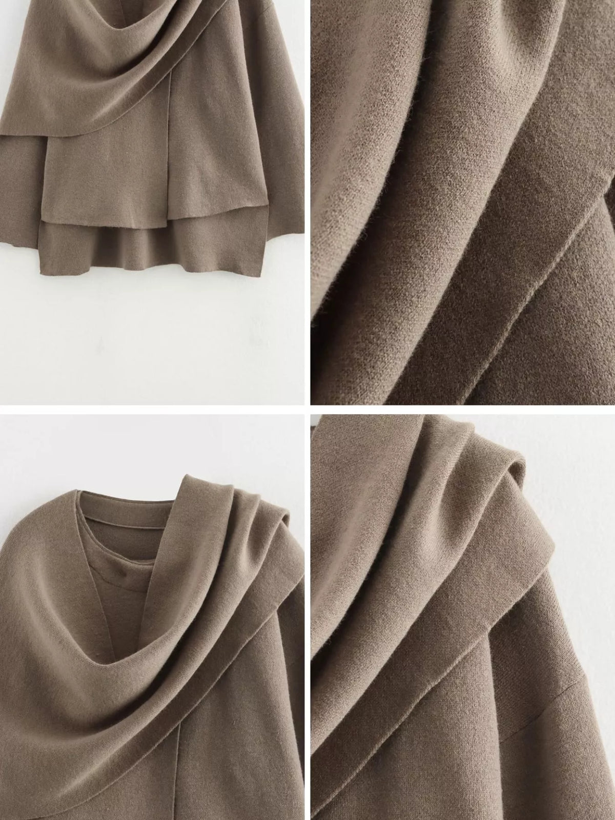 Oversized Drape-Front Knit Cardigan — garment construction details