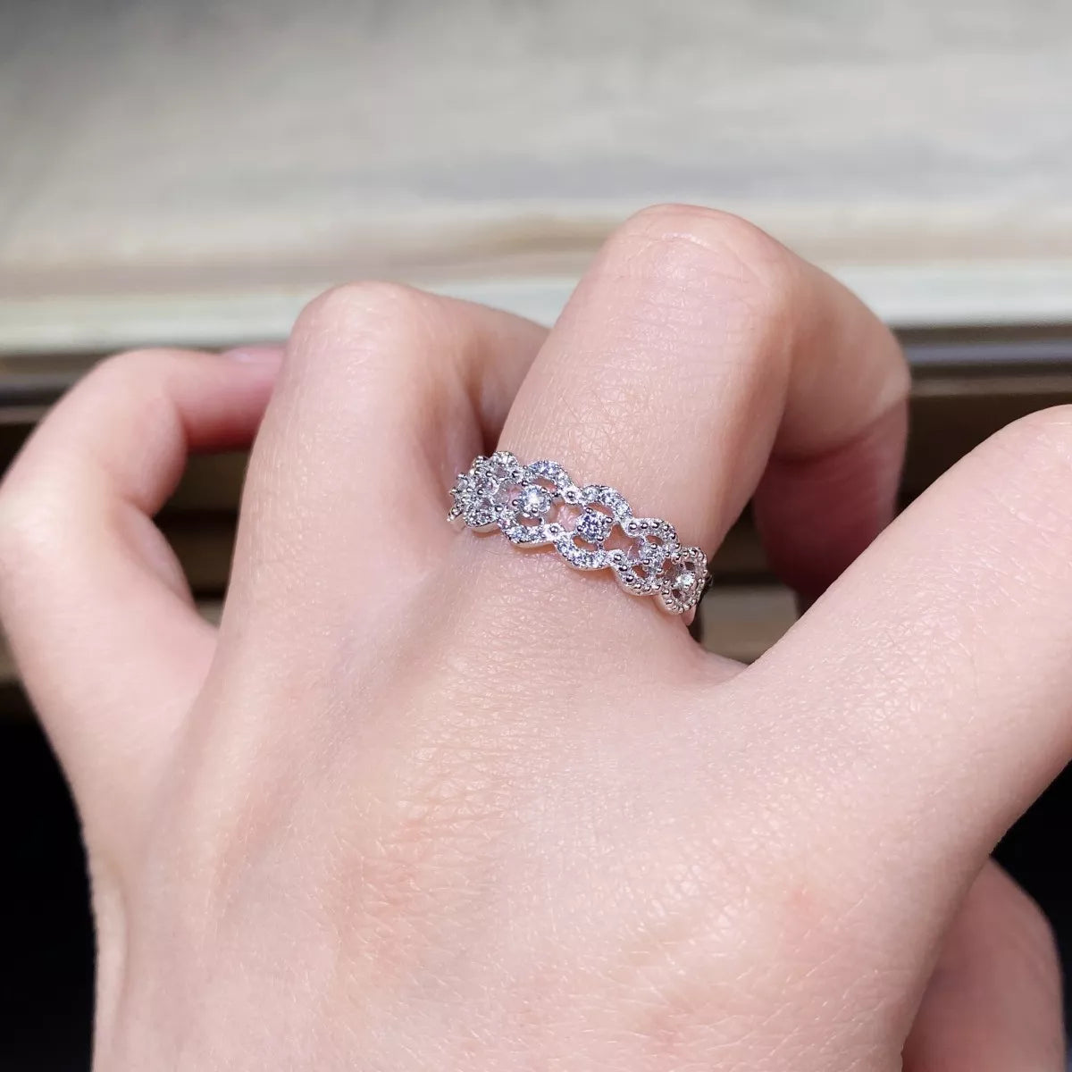 Trendsi 925 Sterling Silver Zircon Band Ring -