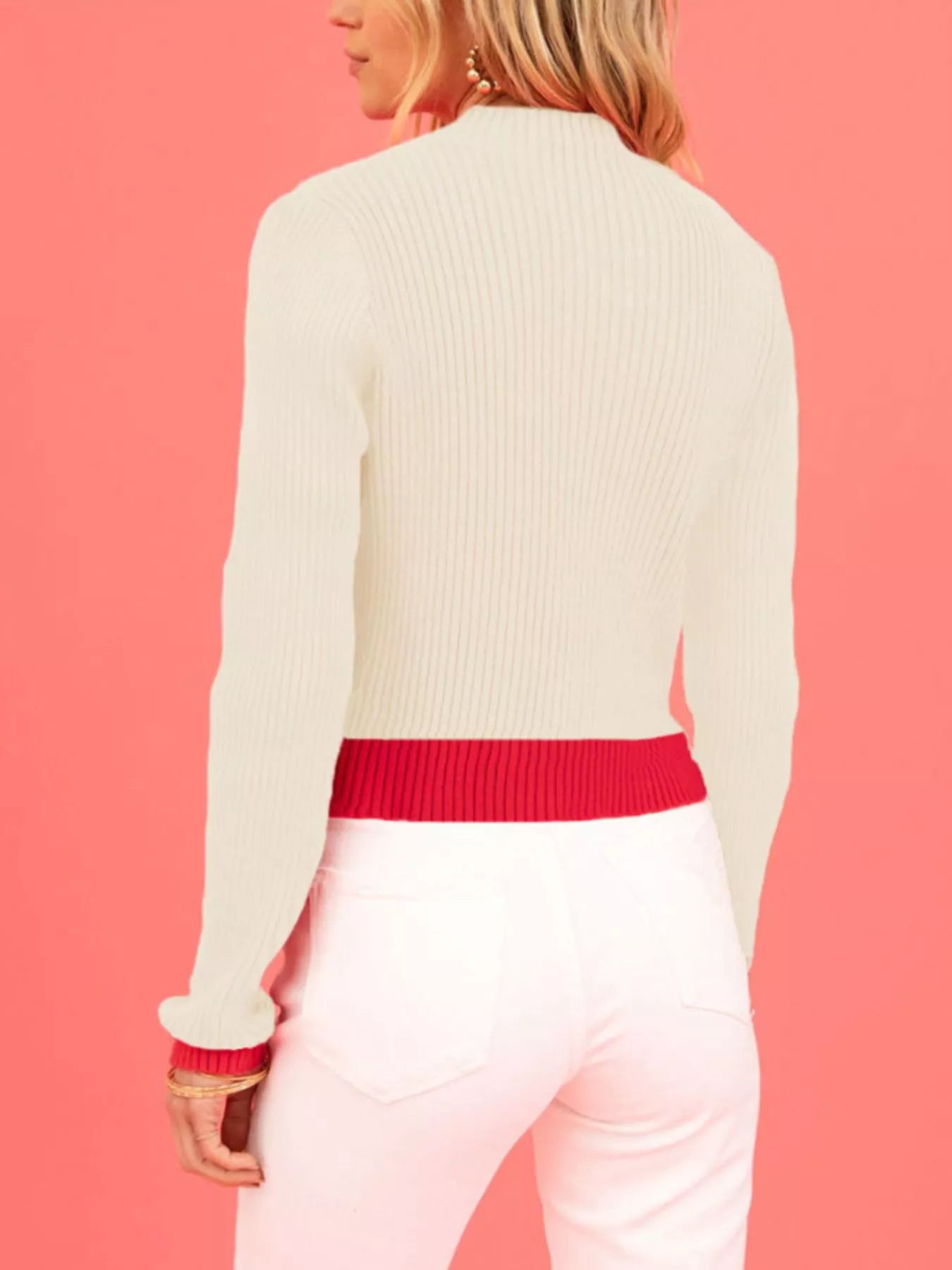 Trendsi Color-Block Heart Pattern Ribbed Knit Sweater -