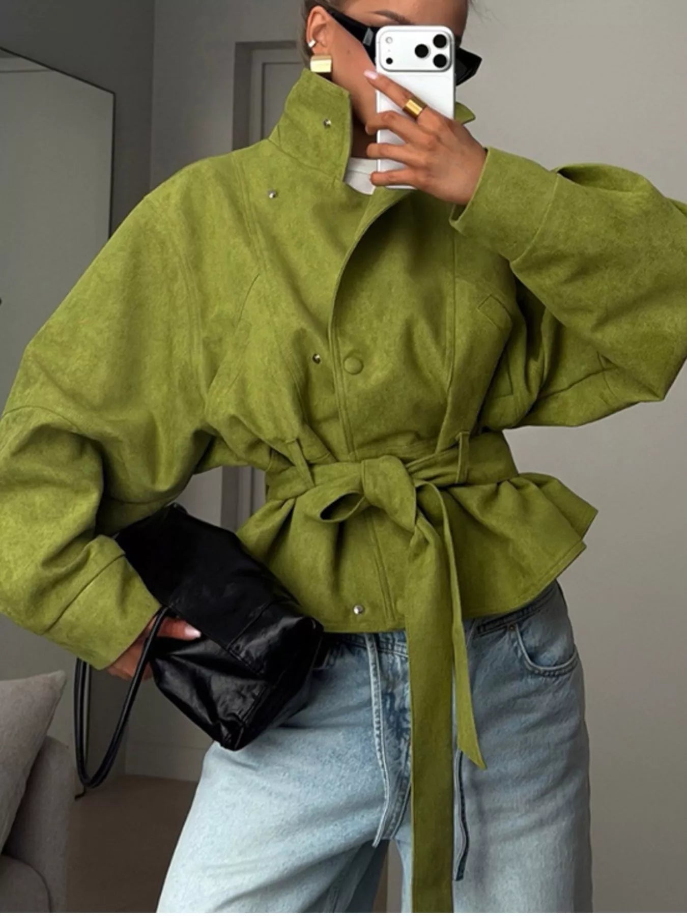 Trendsi Tie Waist Long Sleeve Cropped Jacket -