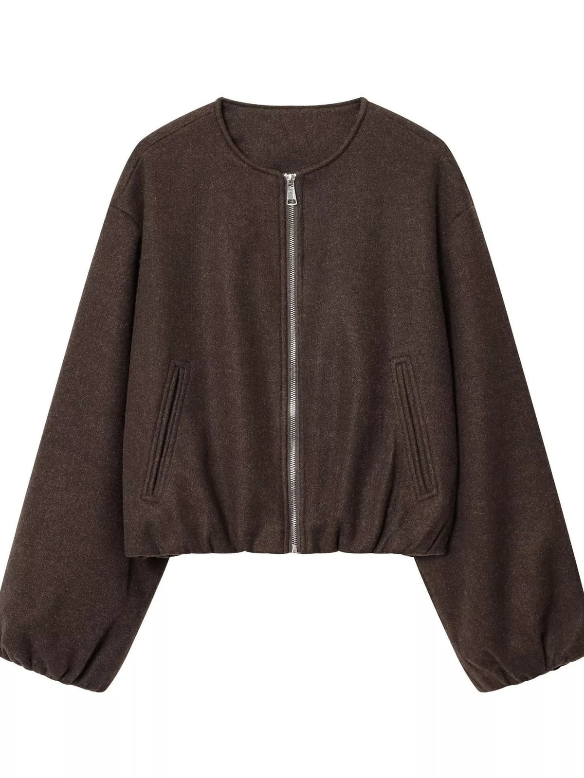 Coffee fleece zip-up cropped jacket