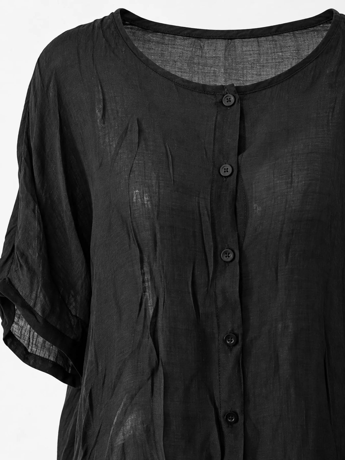 Linen-blend shirt, black neckline and buttons