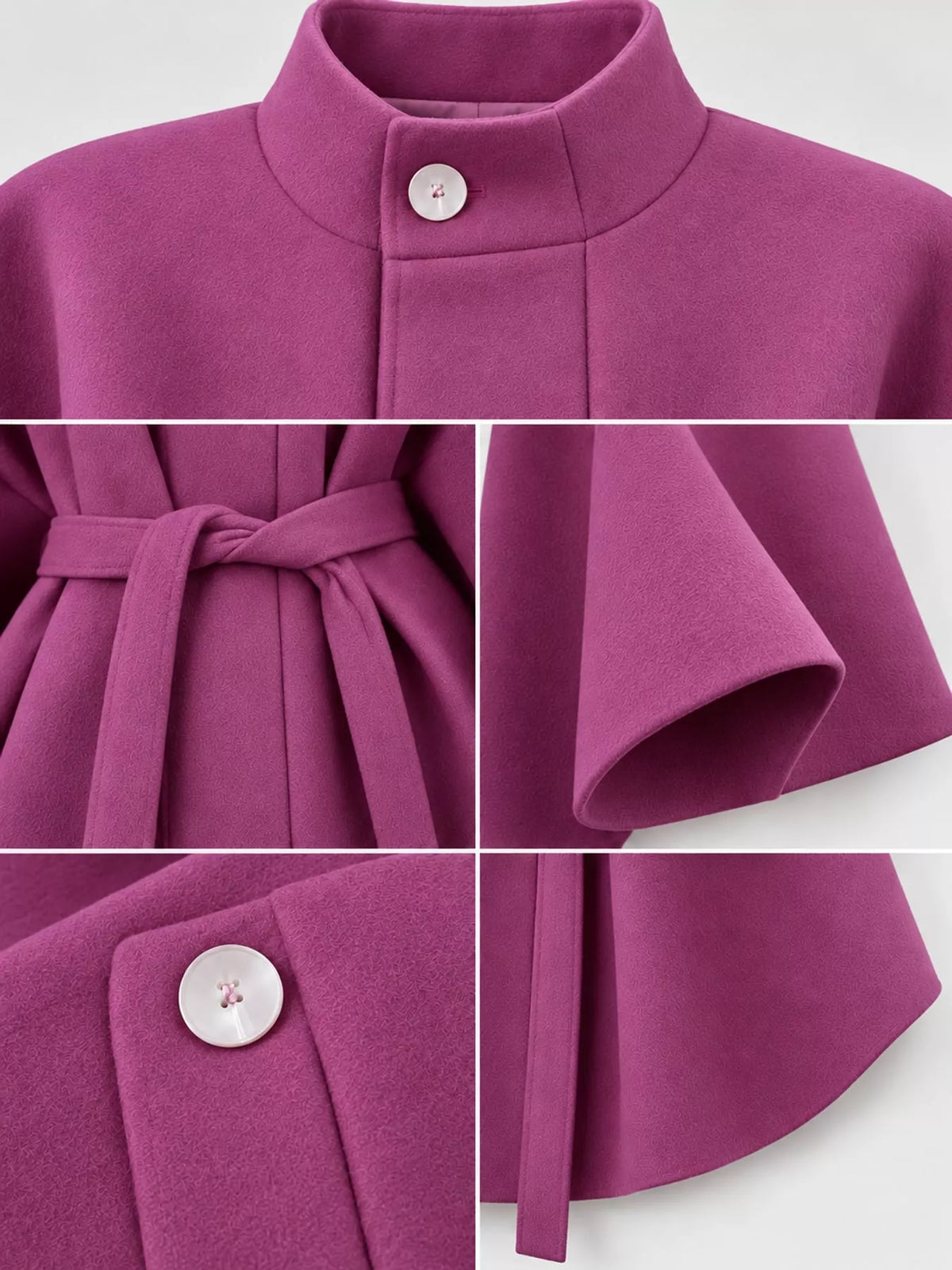 Purple tie-waist cape — design and construction details