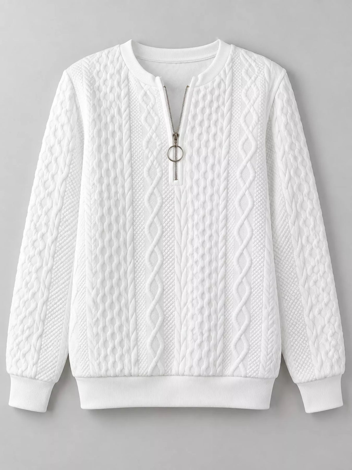 Quarter-Zip Cable Knit Sweatshirt — garment front