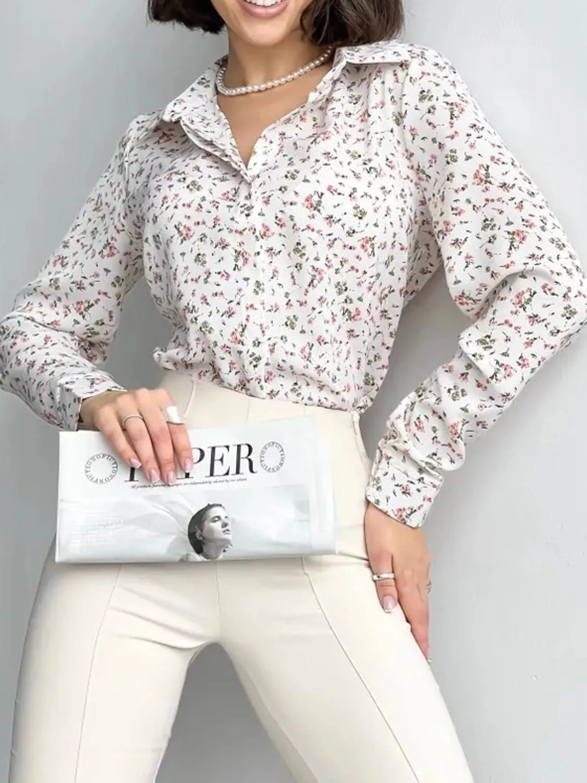 Button-up shirt, white floral front