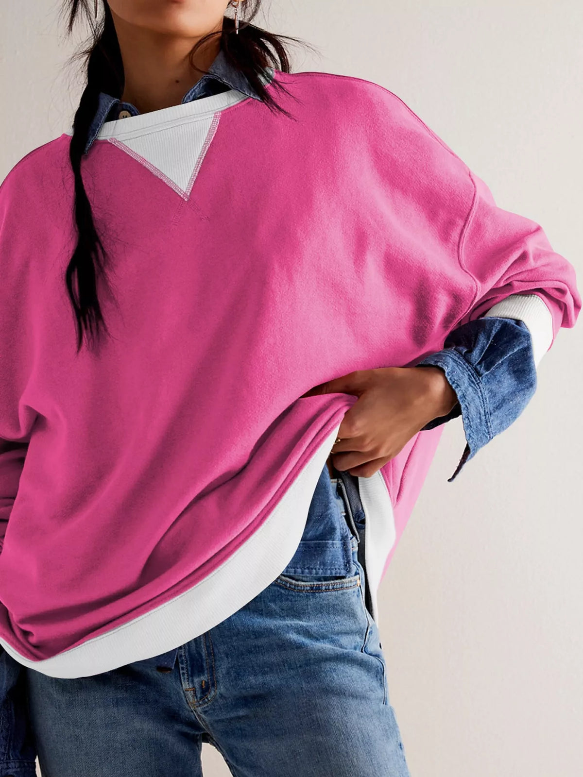 Rose Red dropped shoulder long sleeve sweatshirt