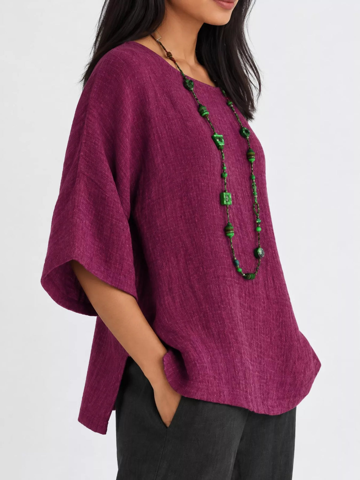 Slit blouse, burgundy side