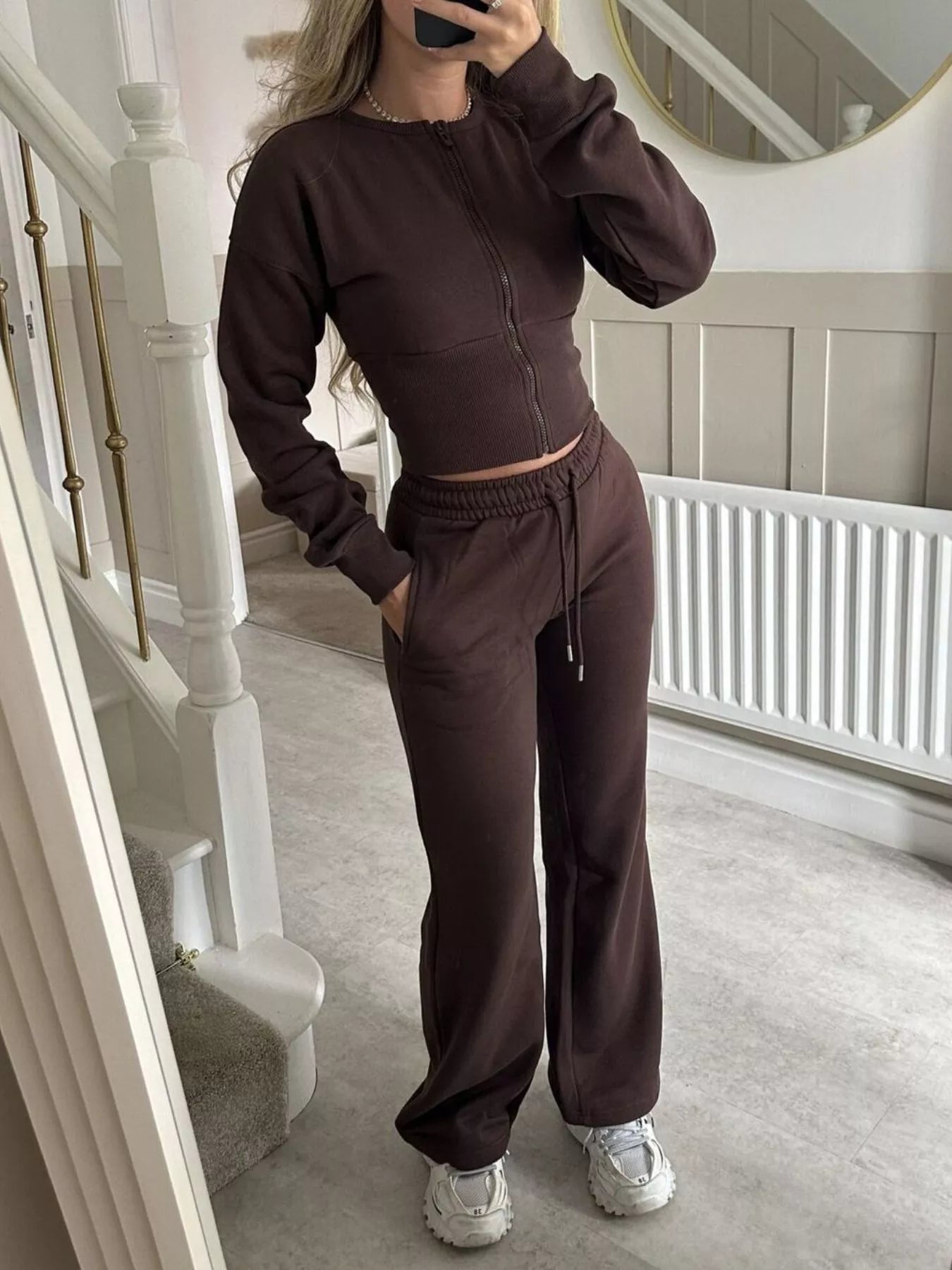 Trendsi Zip-Up Crop Hoodie and High-Waisted Pants Set -