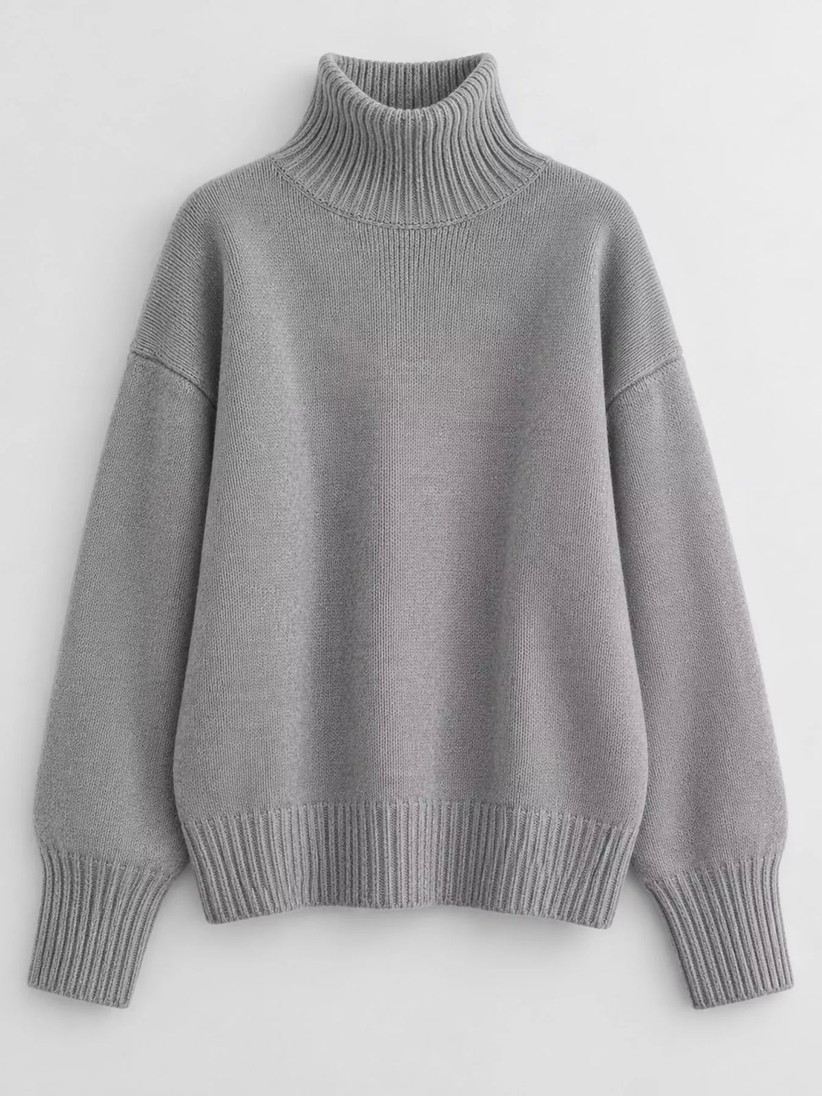 Turtleneck sweater, gray flat lay