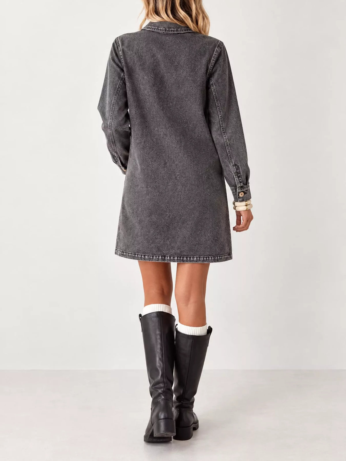 Denim shirt dress, gray back