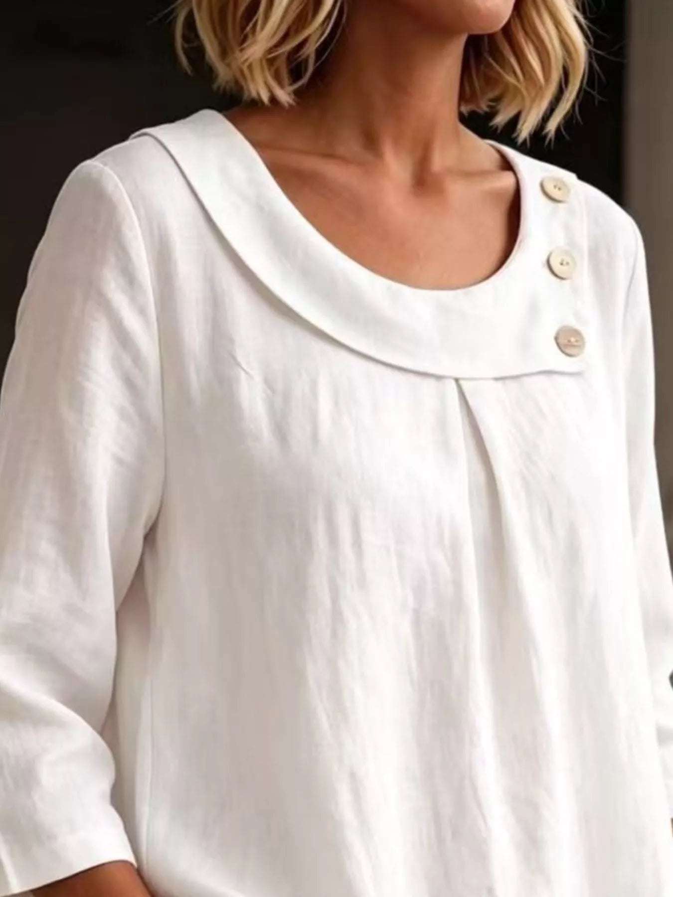 Trendsi Linen Blend Blouse with Decorative Buttons -