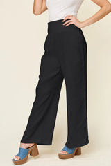 Trendsi Double Take Full Size Texture Smocked Waist Wide Leg Pants -