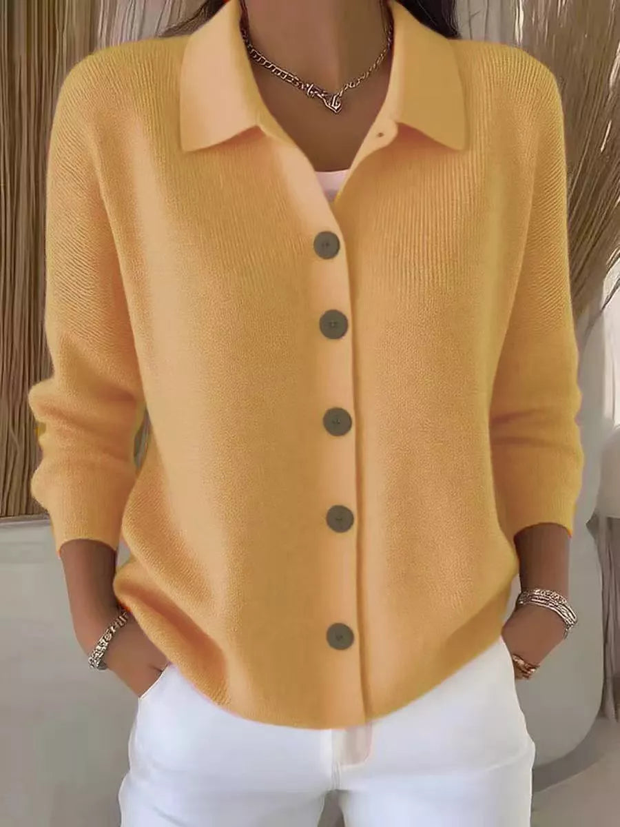 Yellow collared button-down knit cardigan