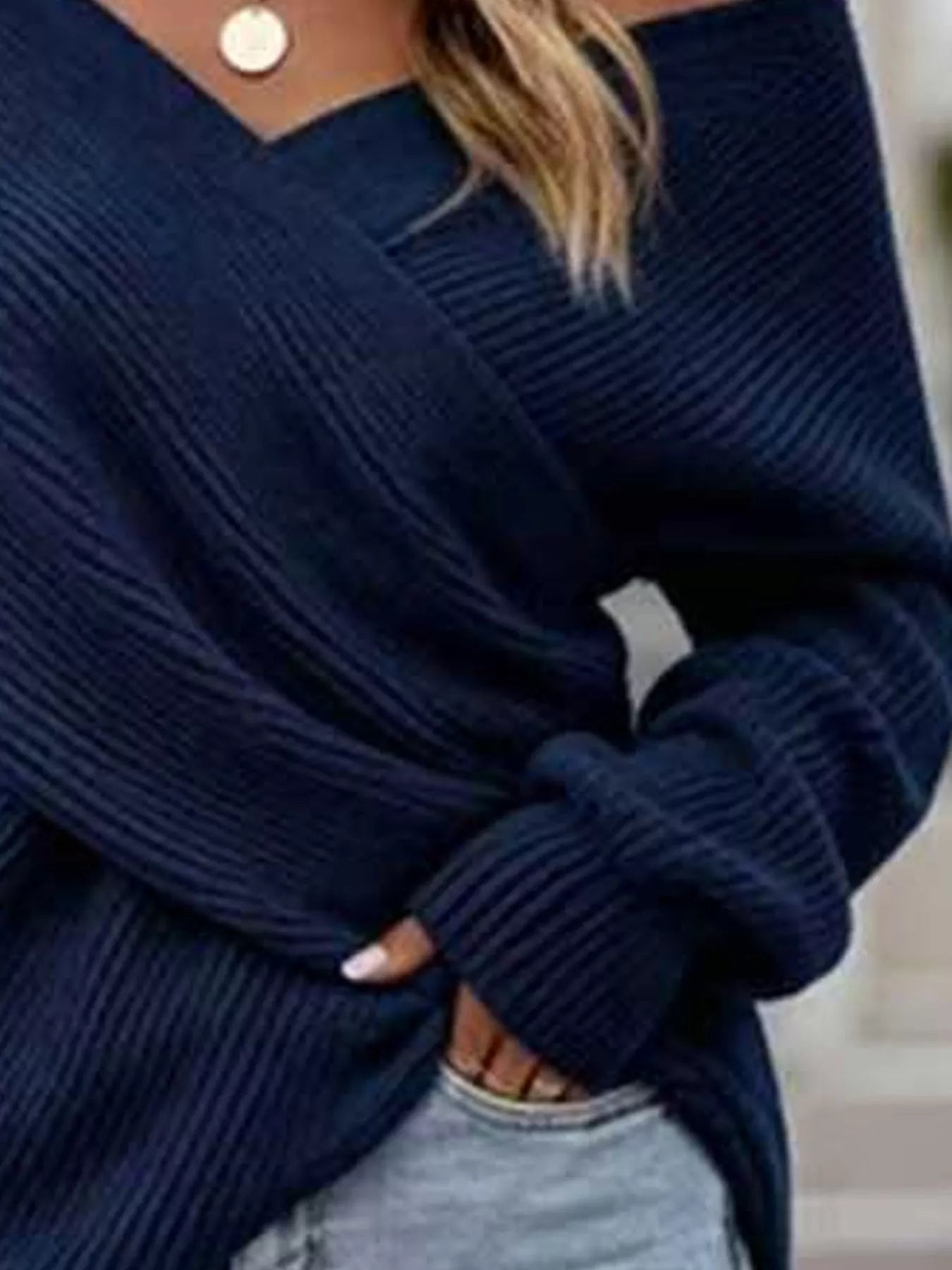 Trendsi Crisscross Ribbed Knit Long Sleeve Sweater -
