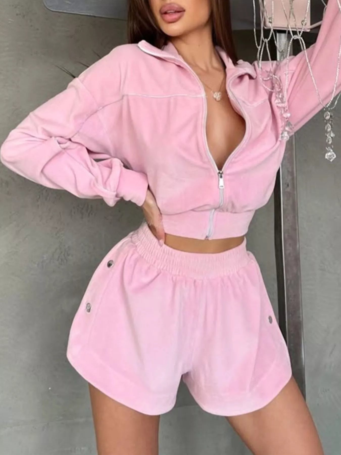 Trendsi Zip-Up Outerwear and Shorts Set -
