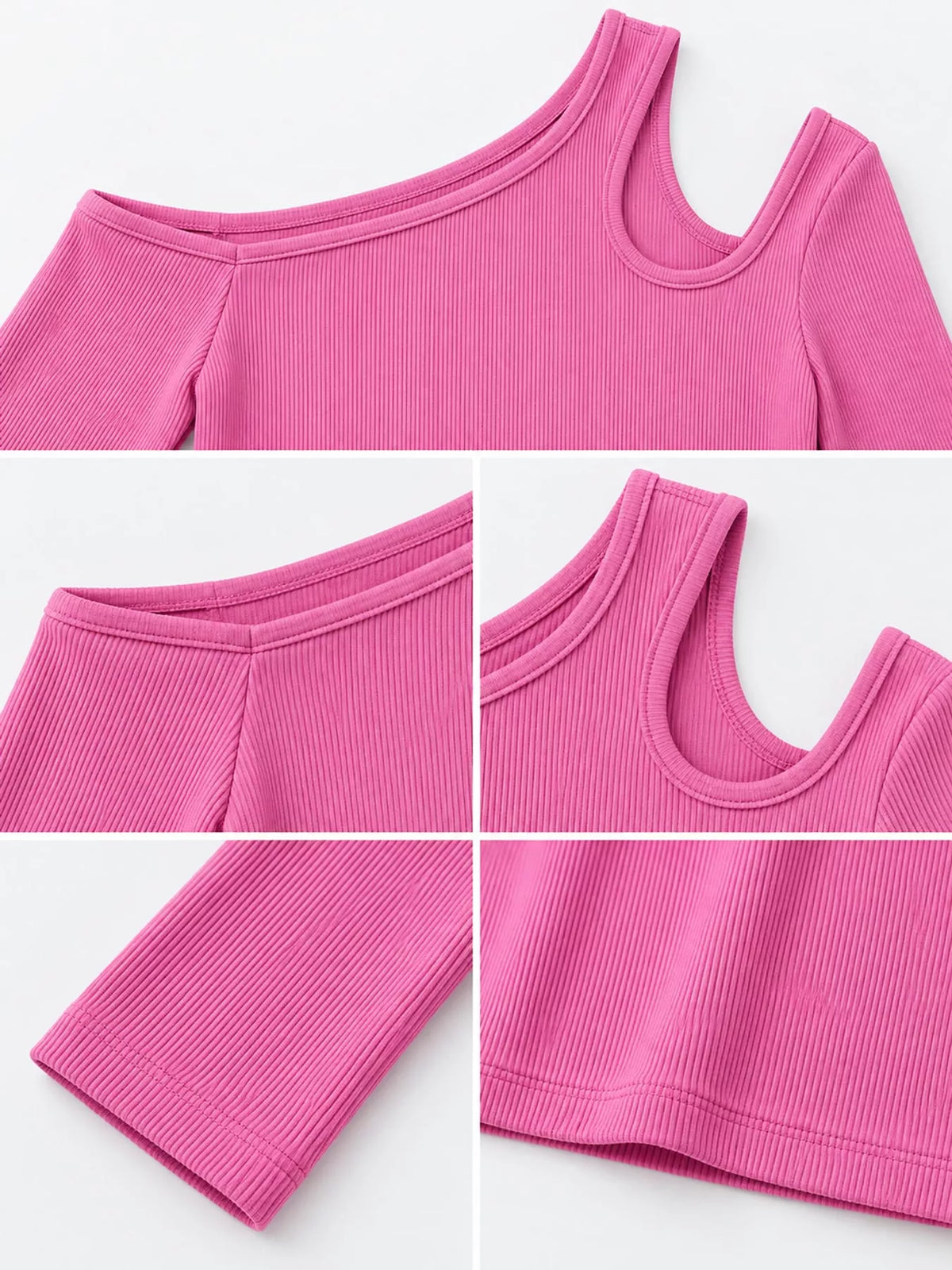 One-shoulder top, pink detail collage
