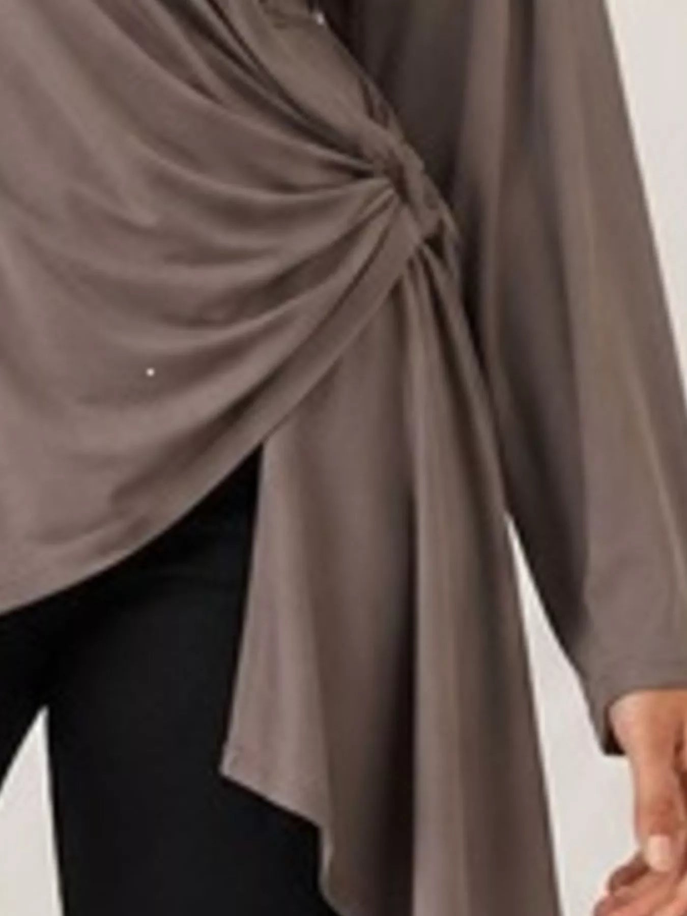Trendsi Long Sleeve Wrap T-Shirt with Side Knot Detail -