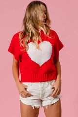 Trendsi BiBi Rib Banded Heart Pattern Valentines Sweater -