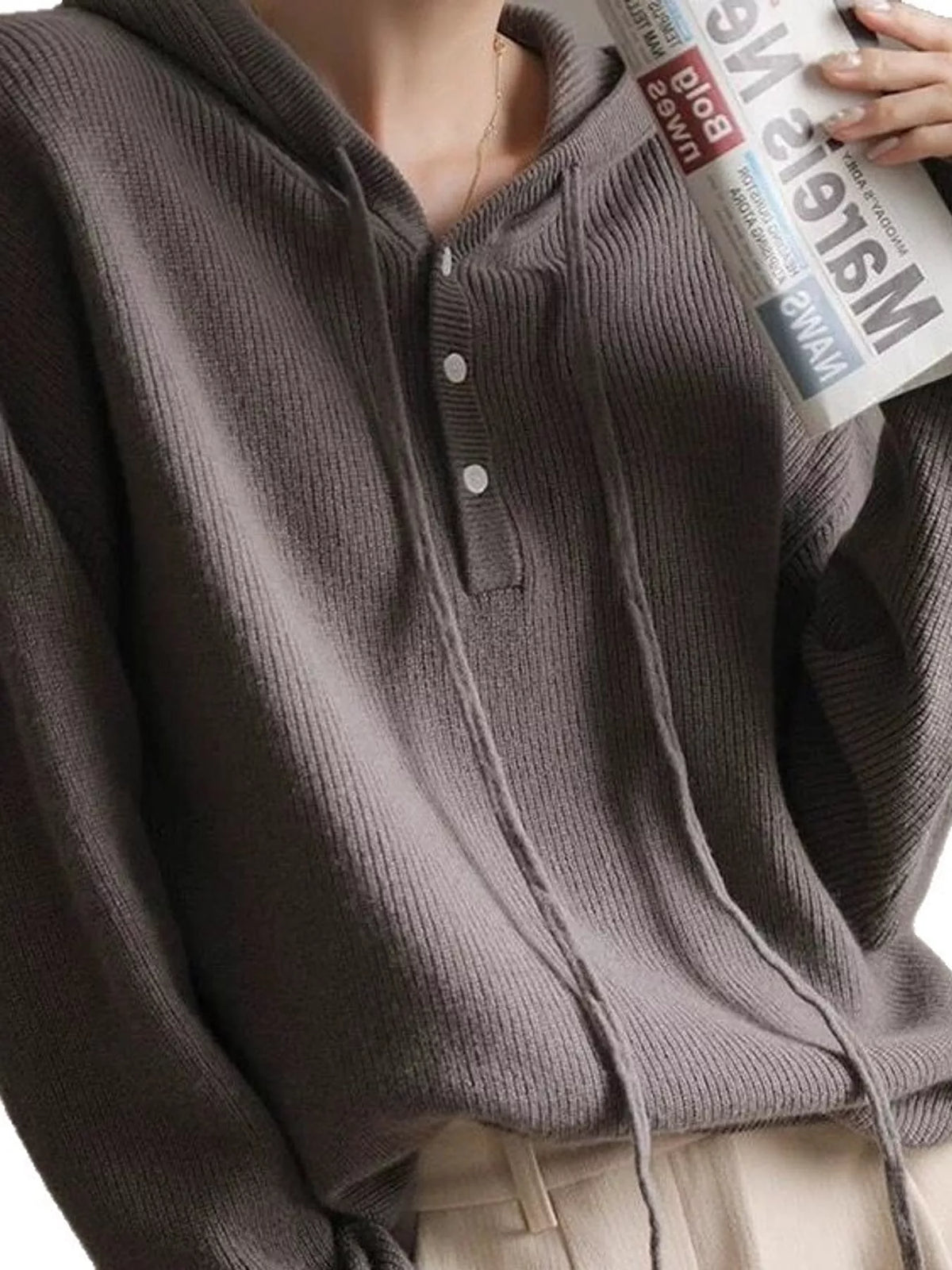 Hooded long sleeve sweater, construction and design details